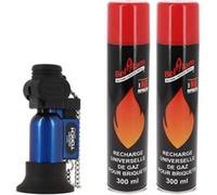 pack briquet prince pocket torche bleu et 2 bouteilles gaz belflam 300 ml