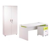 Pack Bureau 160 + Caisson 2 Tiroirs + Armoire Blanc Anis INEO - L 80 x l 160 x H 72 cm Blanc G