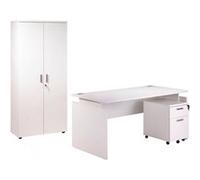Pack Bureau 160 + Caisson 2 Tiroirs + Armoire Blanc INEO - L 80 x l 160 x H 72 cm Blanc G