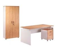 Pack Bureau 160 Caisson Armoire Blanc Chêne - L 80 x l 160 x H 72 cm Blanc G