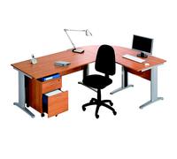 Pack Bureau complet Pronto Métal - Plateau Aulne - Pieds L Aluminium + Caisson mobile 2 tiroirs + Siège Team haut dossier Noir