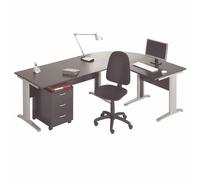 Pack Bureau complet Pronto Métal - Plateau Noir - Pieds L Aluminium + Caisson mobile 3 tiroirs + Siège Team haut dossier Noir