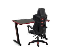 Amstrad Pack Bureau DESK120Z-RED & Fauteuil AMS-209 Type Mesh - Bureau finition rouge - Largeur 1m20 - Style carbone - Neuf