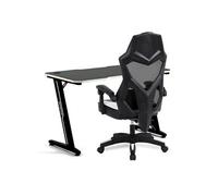 Pack Bureau DESK120Z-WHITE & Fauteuil AMS-309-WH - Finition blanc - Largeur 1m20 - Style carbone