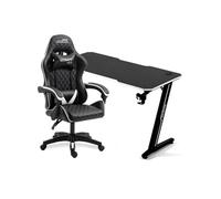 Amstrad Pack Bureau DESK120Z-WHITE & Fauteuil Ultimate-BK-Ice - Finition Blanche - Largeur 1m20 - Style Carbone