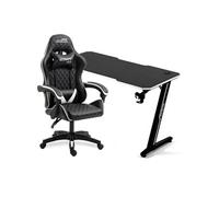 Amstrad Pack Bureau DESK120Z-WHITE & Fauteuil ULTIMATE-BK-ICE - Finition blanche - Largeur 1m20 - Style carbone G