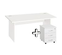 Pack Bureau droit Excellens Bois L 160 x P 80 cm piètement plein + caisson mobile 3 tiroirs Excellens blanc - - Bruneau