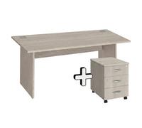 Pack Bureau droit Excellens Bois L 160 x P 80 cm piètement plein + caisson mobile 3 tiroirs Excellens chêne gris - - Bruneau