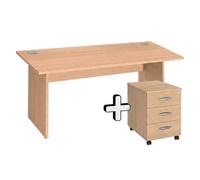 Pack Bureau droit Excellens Bois L 160 x P 80 cm piètement plein + caisson mobile 3 tiroirs Excellens chêne clair - - Bruneau