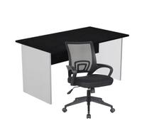 Pack Bureau droit Pronto Bois - L.140 x P.80 cm - Plateau Noir - Pieds panneaux Aluminium + siège Dario Tissu Noir