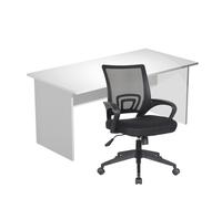 Pack Bureau droit Pronto Bois - L.160 x P.80 cm - Plateau Blanc - Pieds panneaux Aluminium + siège Dario Tissu Noir