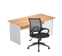 Pack Bureau droit Pronto Bois - L.160 x P.80 cm - Plateau Hêtre - Pieds panneaux Aluminium + siège Dario Tissu Noir