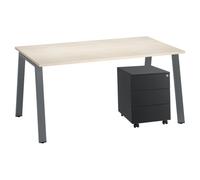 Pack bureau Ecla L 160 x P 80 cm plateau chêne clair piètement anthracite + caisson métal 3 tiroirs anthracite - - Bruneau