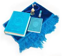 Pack Cadeau Bleu Turquoise : Le Saint Coran de Luxe en Cuir (arabe-français-phonétique), La Citadelle du Musulman, Parfum Musc et Diffuseur de parfum Musc d'Or