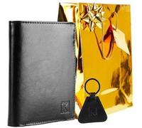 Pack Cadeau Homme / Portefeuille cuir + Porte-cles + Emballage / Noël Anniversaire Noir G