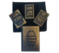 Pack Cadeau pour Homme Musulman (Coran - Tapis adulte - 3 Livres noirs dorés) - Couleur noir doré