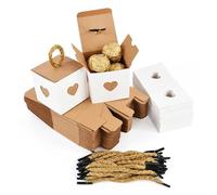 Pack cadeaux de fête, White Kraft Paper Heart Candy Boxes Wedding Favors Birthday Party Pack of 10/20/30/50 pcs(50pcs)