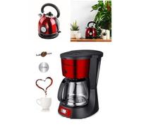 Pack Cafetière INOX Programmable 1,5L Rouge + Bouilloire Rétro 1,8L Inox Rouge avec Thermomètre
