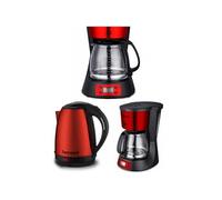 Pack Cafetière INOX Programmable 1,5L Rouge + Bouilloire Rétro 1,8L Inox Rouge avec Thermomètre