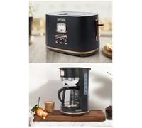 PACK CAFETIERE RETRO VINTAGE 10 TASSES 1000W SANS FIL NOIRE DORE + GRILLE-PAIN NOIRE DORE 1800W 2 FENTES
