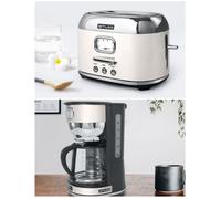 PACK CAFETIERE RETRO VINTAGE SANS FIL 1000W BEIGE INOX + GRILLE-PAIN BEIGE INOX 1800W 2 FENTES