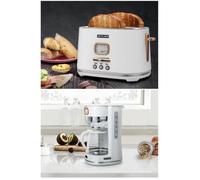 PACK CAFETIERE RETRO VINTAGE SANS FIL 1000W BLANCHE DORE + GRILLE-PAIN BLANC DORE 1800W 2 FENTES BLANC