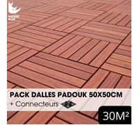 Pack Caillebotis - PADOUK - 50 x 50 cm x Ep.3.8 cm - avec connecteurs - À partir de 1 m²