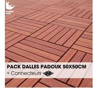 Pack Caillebotis - PADOUK - 50 x 50 cm x Ep.3.8 cm - avec connecteurs - À partir de 1 m²