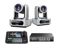 Pack Caméra PTZ Tenveo - 2 Caméra PTZ 4K NDI 6 & NDI HX3, Zoom 20X, Suivi IA, HDMI/USB3.0/LAN(PoE) + Contrôleur Joystick NDI avec Écran Quadruple de 7 Pouces + Switch PoE