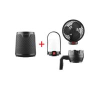 Pack Camping 3 en 1 : ventilateur, lampe torche et lanterne LED, IP44, rechargeable, intensité variable, Blanc neutre et froid