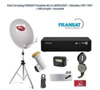 Pack Camping FRANSAT Parabole 60 cm WORLDSAT + Décodeur SRT 7407 + LNB simple + boussole