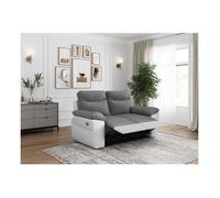 PACK - Canapé de relaxation ROSS électrique 2 places et fauteuil en tissu et simili - Blanc/Gris