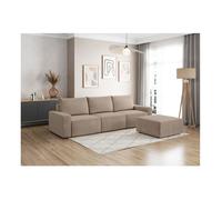PACK - Canapé droit fixe 3 places ROMANE avec pouf en velours côtelé - Taupe