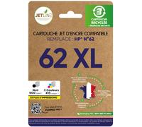 Pack cartouches d'encre JETLINE compatibles 62 XL - Noir + 3 Couleurs