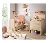 Pack chambre bébé évolutif ? lit bébé 120x60 transformable en 90x190 + commode à langer évolutive en bureau - arche rouge/marron TU