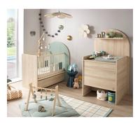 Pack chambre bébé évolutif ? lit bébé 120x60 transformable en 90x190 + commode à langer évolutive en bureau - arche vert/marron TU