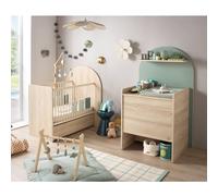 Pack chambre bébé évolutif ? lit bébé 120x60 transformable en 90x190 + commode à langer évolutive en bureau - arche marron/vert TU