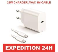 Pack Chargeur 25w Blanc Usb-C + Câble Usb-C Pour Samsung Galaxy A23 4g-5g A21s A21 A20e A14 A03s A02s
