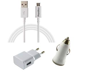 Pack Chargeur 3en1 Blanc Compatible avec Huawei Honor 10 Lite / 9 Lite / 8X / 8A / 7 / 7A / 7C / 7S / 7X / 6A / 6C / 6X / 5C / 5X- Cable 1 Metre Chargeur Secteur Chargeur Voiture Phonillico®