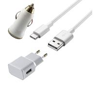 Pack Chargeur 3en1 Blanc Compatible avec Samsung Galaxy A20E / A40 / A50 / A70 / A80 / A9 2018 / A8 2018 / A5 2017 / A3 2017 - Cable 1 Metre Chargeur Secteur Chargeur Voiture Phonillico®