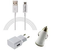 Pack Chargeur 3en1 Blanc Compatible avec Samsung Galaxy Note 3 Lite/Note 4 / Note 2 / Note 1 / Alpha/Core Prime/Grand Prime - Cable 1 Metre Chargeur Secteur Chargeur Voiture Phonillico®