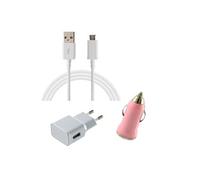 Pack Chargeur 3en1 Blanc et Rose pour Samsung Galaxy A3 2015 A300 - Cable Chargeur Universel Port Micro USB Data Chargeur Synchronisation Transfert