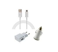 Pack Chargeur 3en1 Blanc Compatible avec Samsung Galaxy A20E / A40 / A50 / A70 / A80 / A9 2018 / A8 2018 / A5 2017 / A3 2017 - Cable 1 Metre Chargeur Secteur Chargeur Voiture Phonillico®