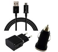 Pack Chargeur 3en1 Noir Compatible avec Huawei Honor 10 Lite / 9 Lite / 8X / 8A / 7 / 7A / 7C / 7S / 7X / 6A / 6C / 6X / 5C / 5X- Cable 1 Metre Chargeur Secteur Chargeur Voiture Phonillico®