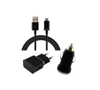 Pack Chargeur 3en1 Noir pour Samsung Galaxy A3 2015 A300 - Cable Chargeur Universel Port Micro USB Data Chargeur Synchronisation Transfert Donnees
