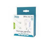 PACK CHARGEUR SECTEUR RAPIDE USB-C 20W PD ET PPS + CABLE USB-C VERS LIGHTNING MFI 2M BLANCS - JAYM®