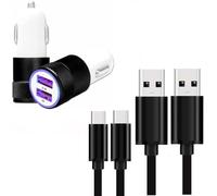 Pack Chargeur Auto + Câble Compatible Avec Sharp Aquos Sense9 Chargeur Auto Puissant Et Rapide 2x Usb 5v / 2,1a + 1a Et 2 Câbles Usb-C 1 Mètre, Transfert De Données - Noir