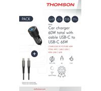 Thomson Pack chargeur de voiture + câble – 12/24V 60 W, C vers C 65 W haute performance, 1,50 m