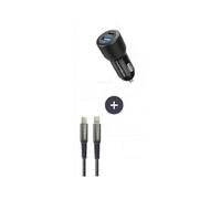 PACK CHARGEUR DE VOITURE 60W TOTAL 12V/24V AVEC CABLE USB-C VERS LIGHTNING 5A