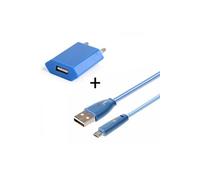 Pack Chargeur pour HUAWEI P smart+ Smartphone Micro USB (Cable Smiley LED + Prise Secteur USB) Android Connecteur (BLEU)